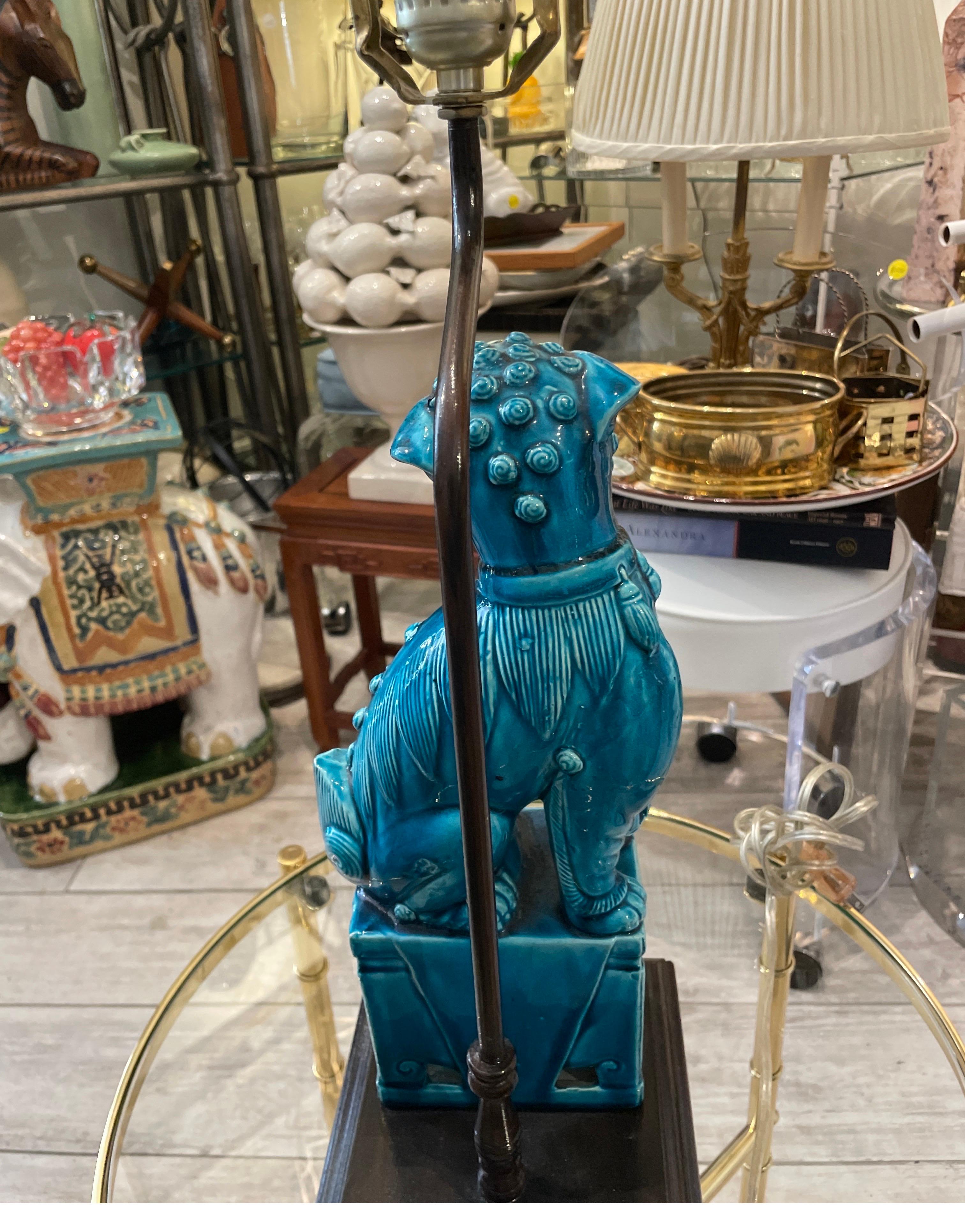 Chinoiserie Vintage Turquoise Foo Dog Table Lamp