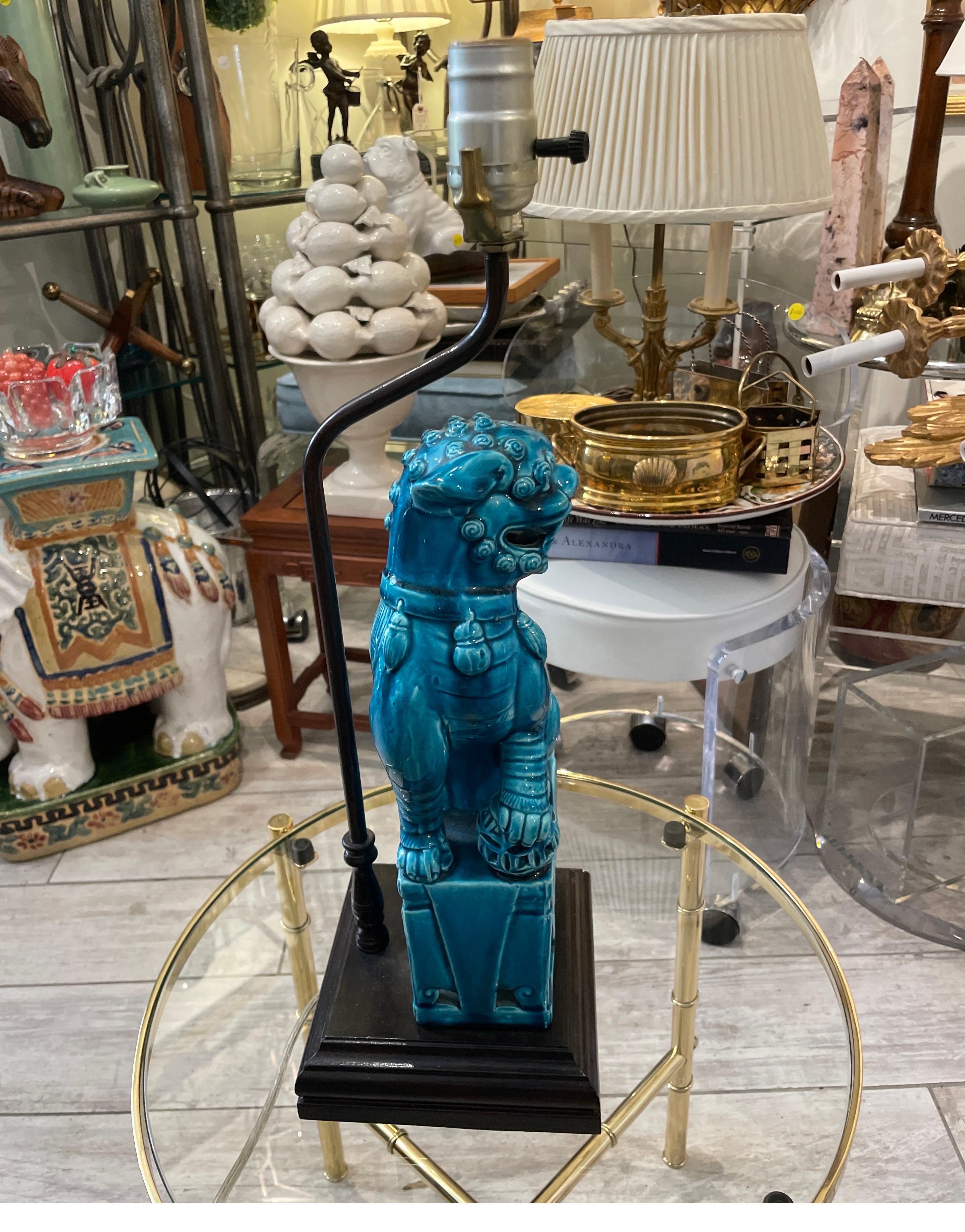 Chinese Vintage Turquoise Foo Dog Table Lamp