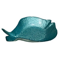 Vintage Turquoise Glass Fish Plate Mid Century Coastal Nautical Decor
