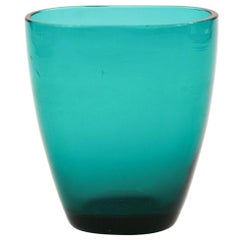 Vase en verre vintage turquoise:: Europe du Nord:: 1970