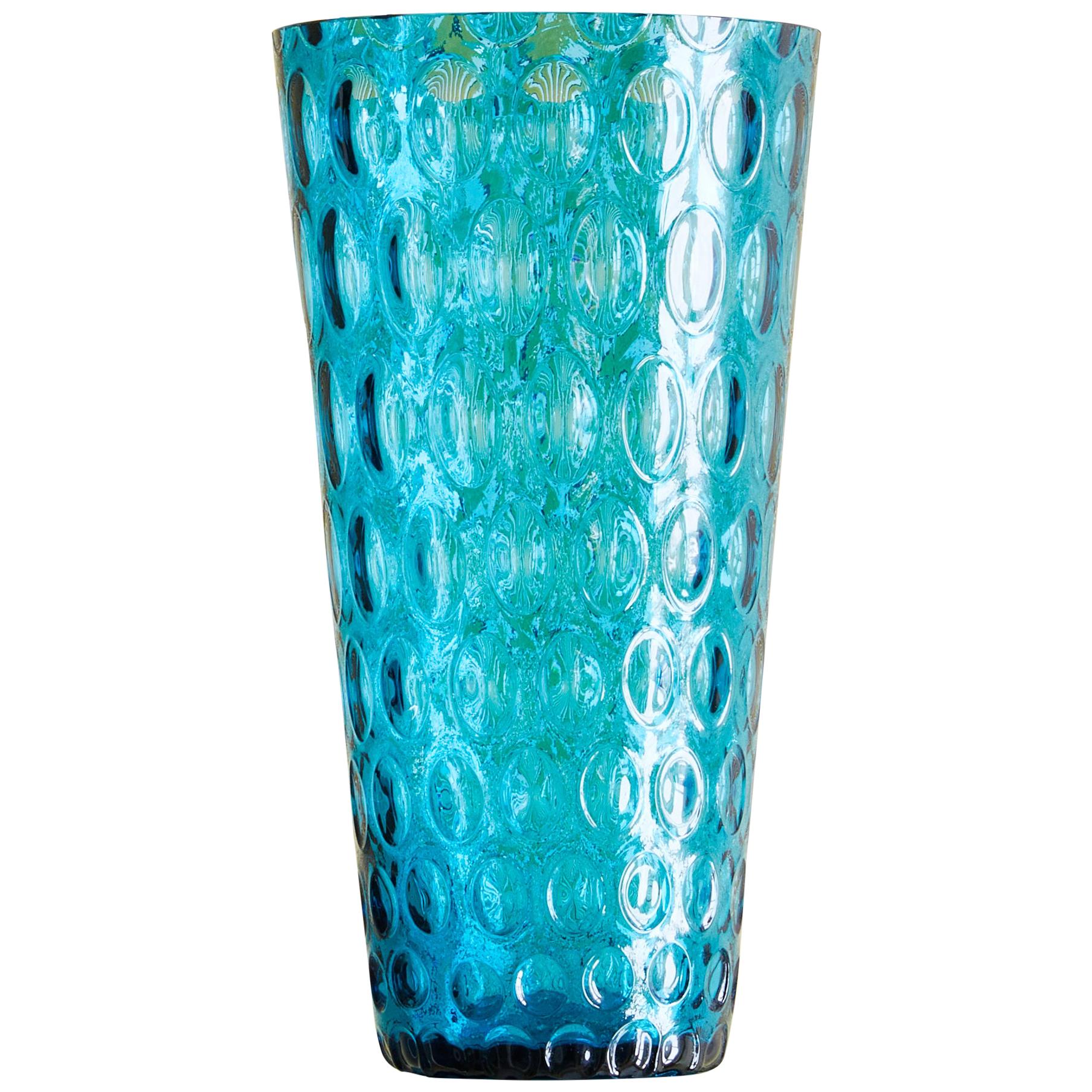 Vintage Turquoise Glass Vase with Oval Imprints, France, Mid-20th Century  at 1stDibs | vintage turquoise vase