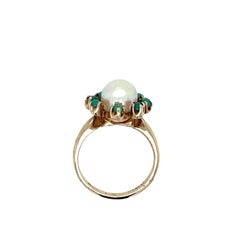 Antique Turquoise Halo Pearl Cluster Ring in 10k Yellow Gold