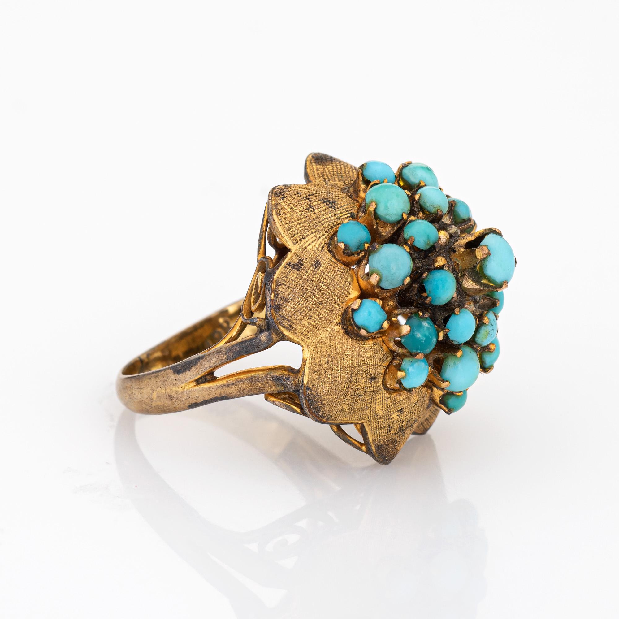Moderne Vintage Turquoise Harem Ring 18k Yellow Gold Dome Estate Jewelry Fine Jewelry