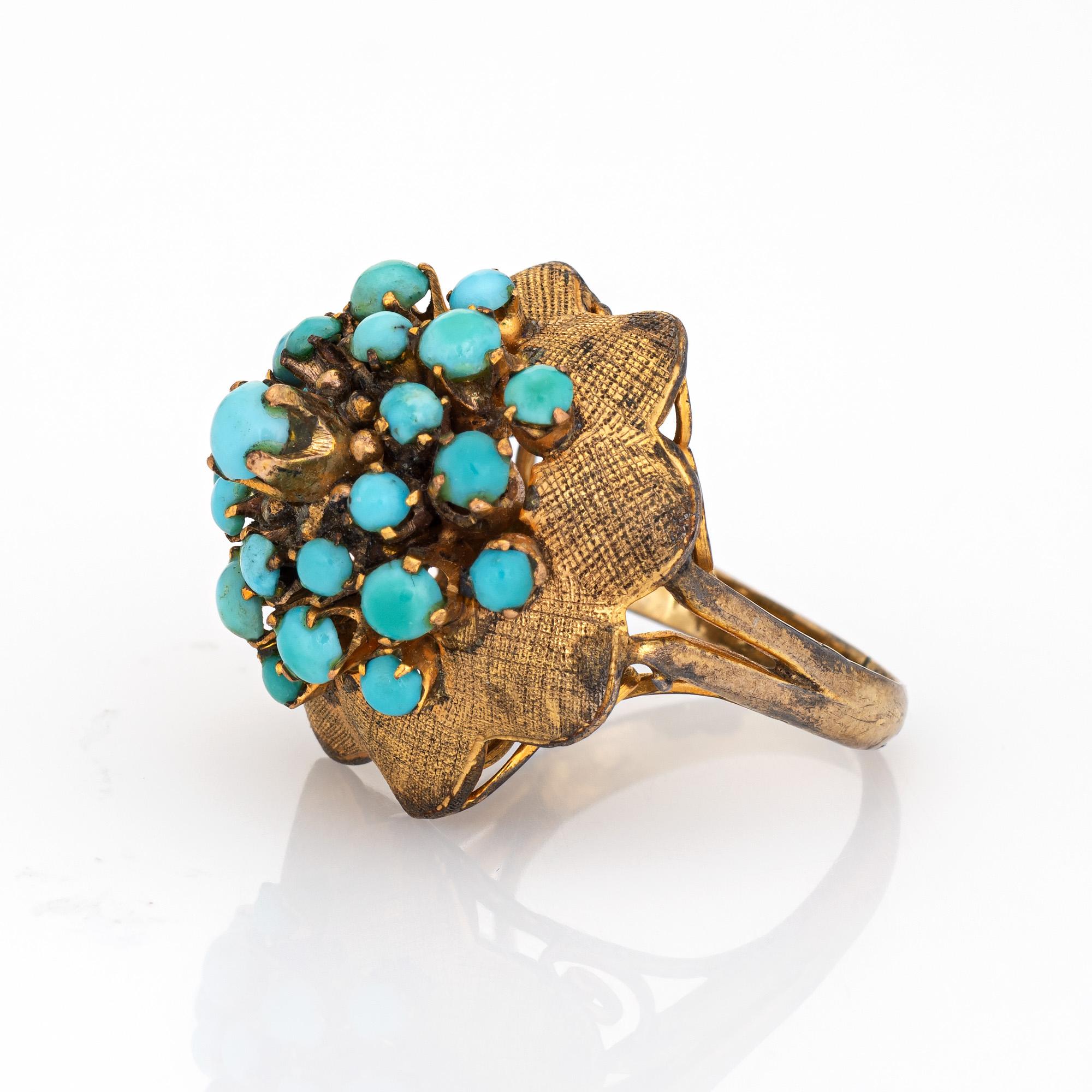 Taille cabochon Vintage Turquoise Harem Ring 18k Yellow Gold Dome Estate Jewelry Fine Jewelry