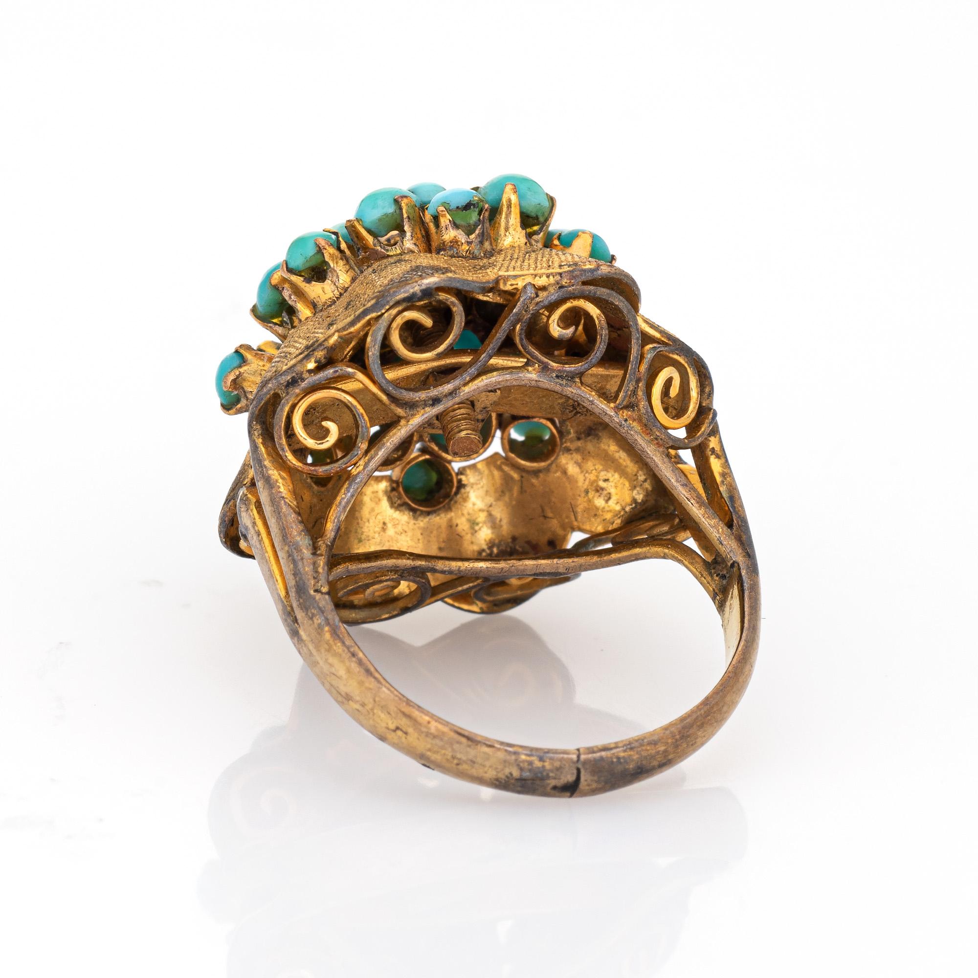 Vintage Turquoise Harem Ring 18k Yellow Gold Dome Estate Jewelry Fine Jewelry Bon état à Torrance, CA