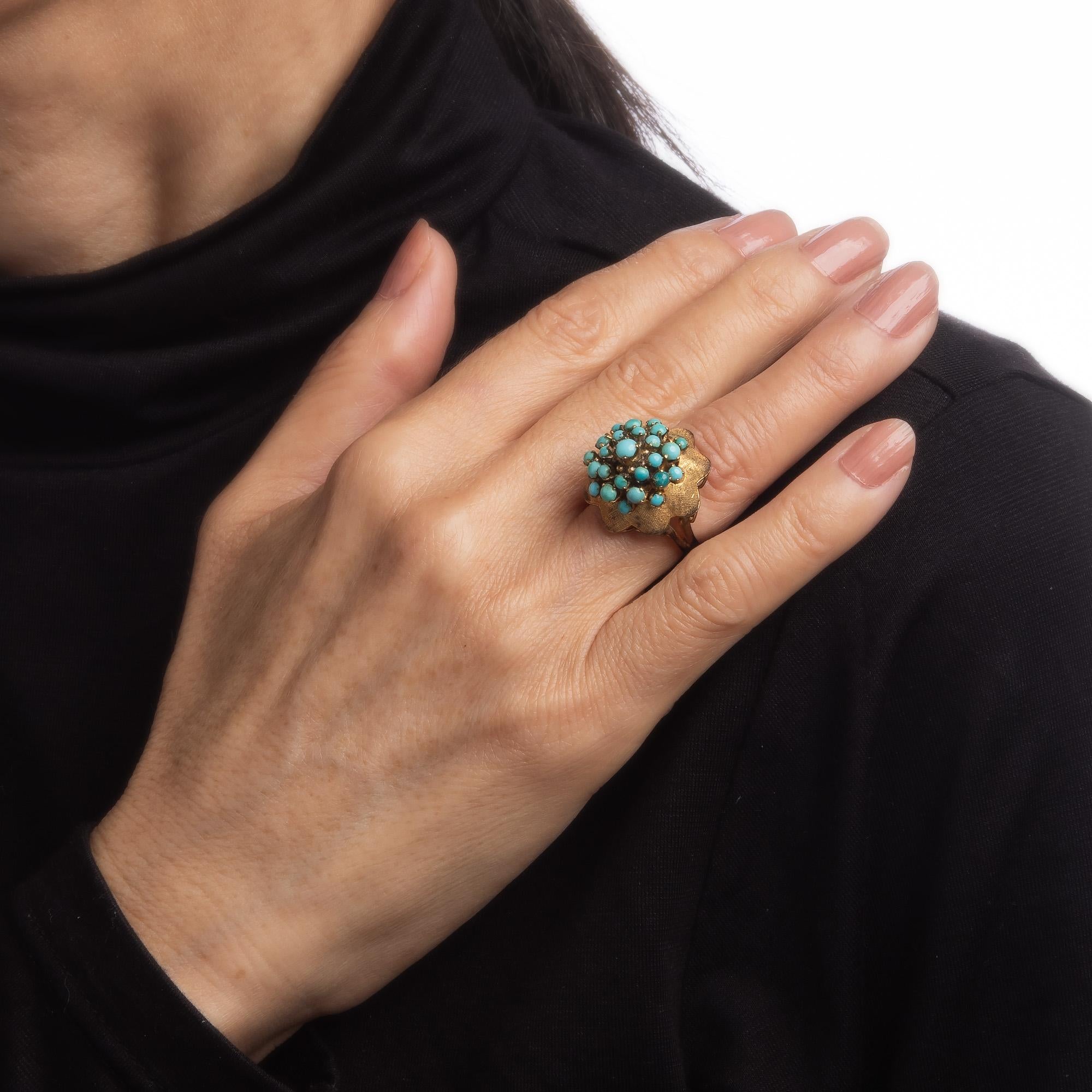 Modern Vintage Turquoise Harem Ring 18k Yellow Gold Dome Estate Fine Jewelry