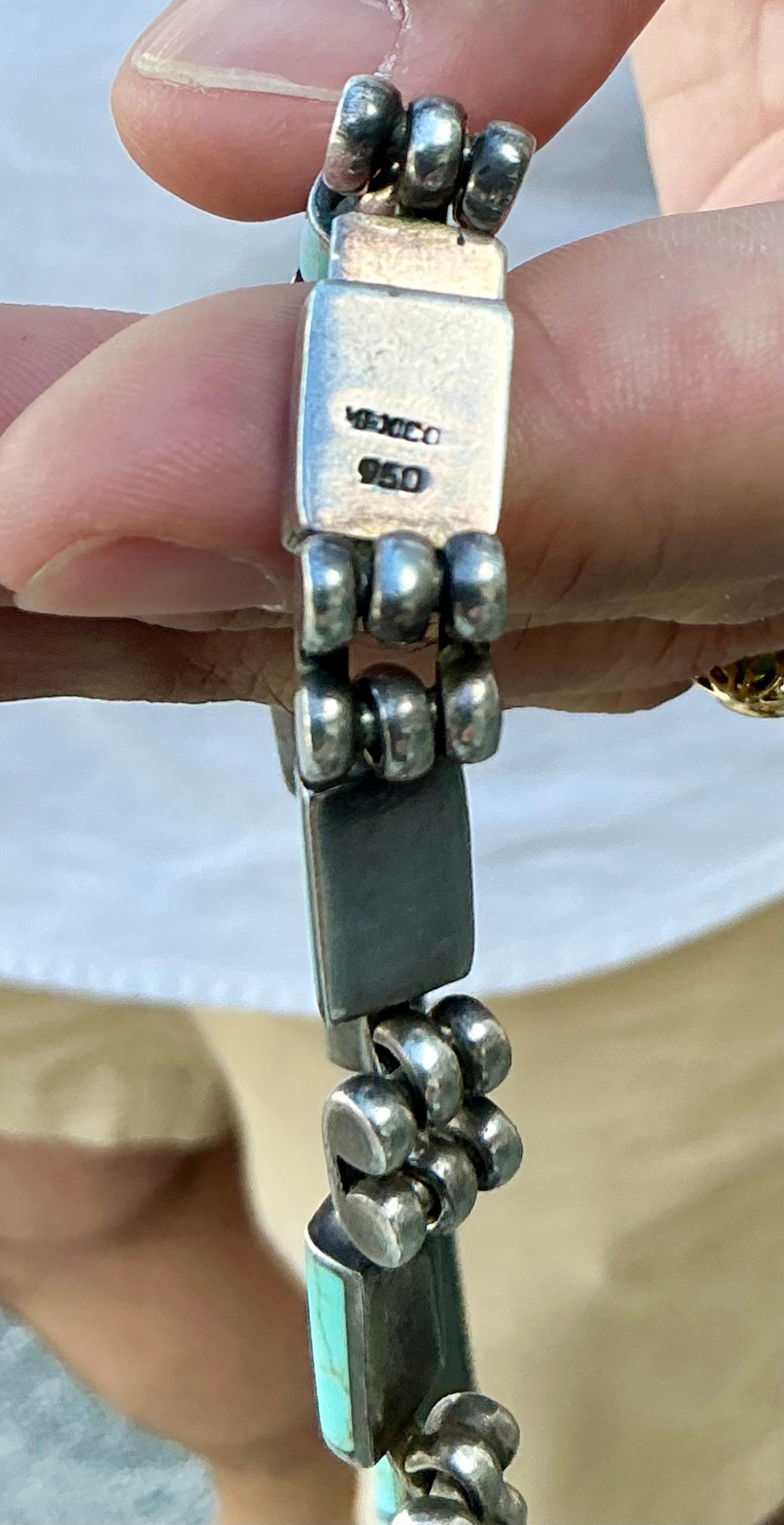 Collana vintage in argento sterling con intarsi in turchese del Messico in vendita 4