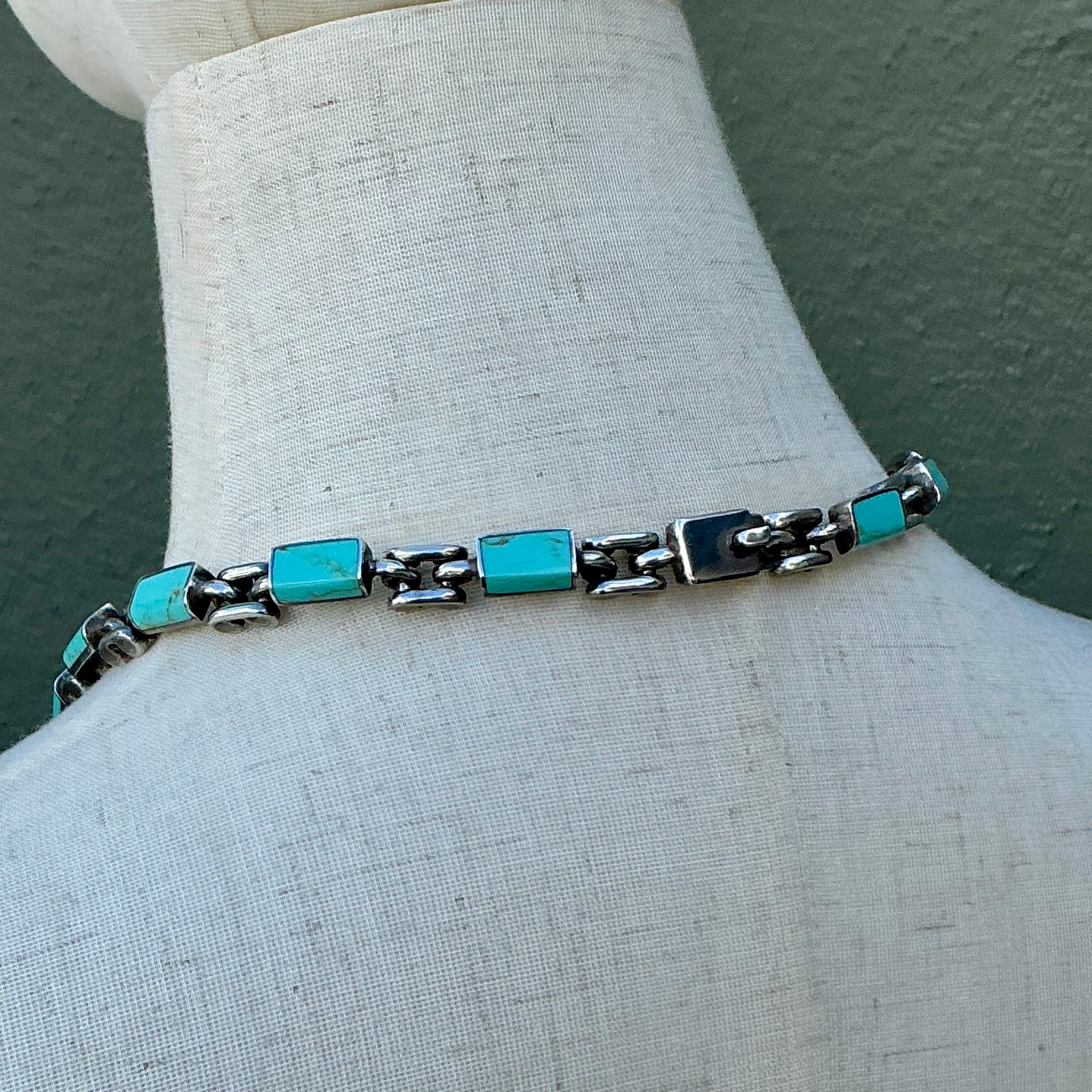 Collana vintage in argento sterling con intarsi in turchese del Messico in vendita 1