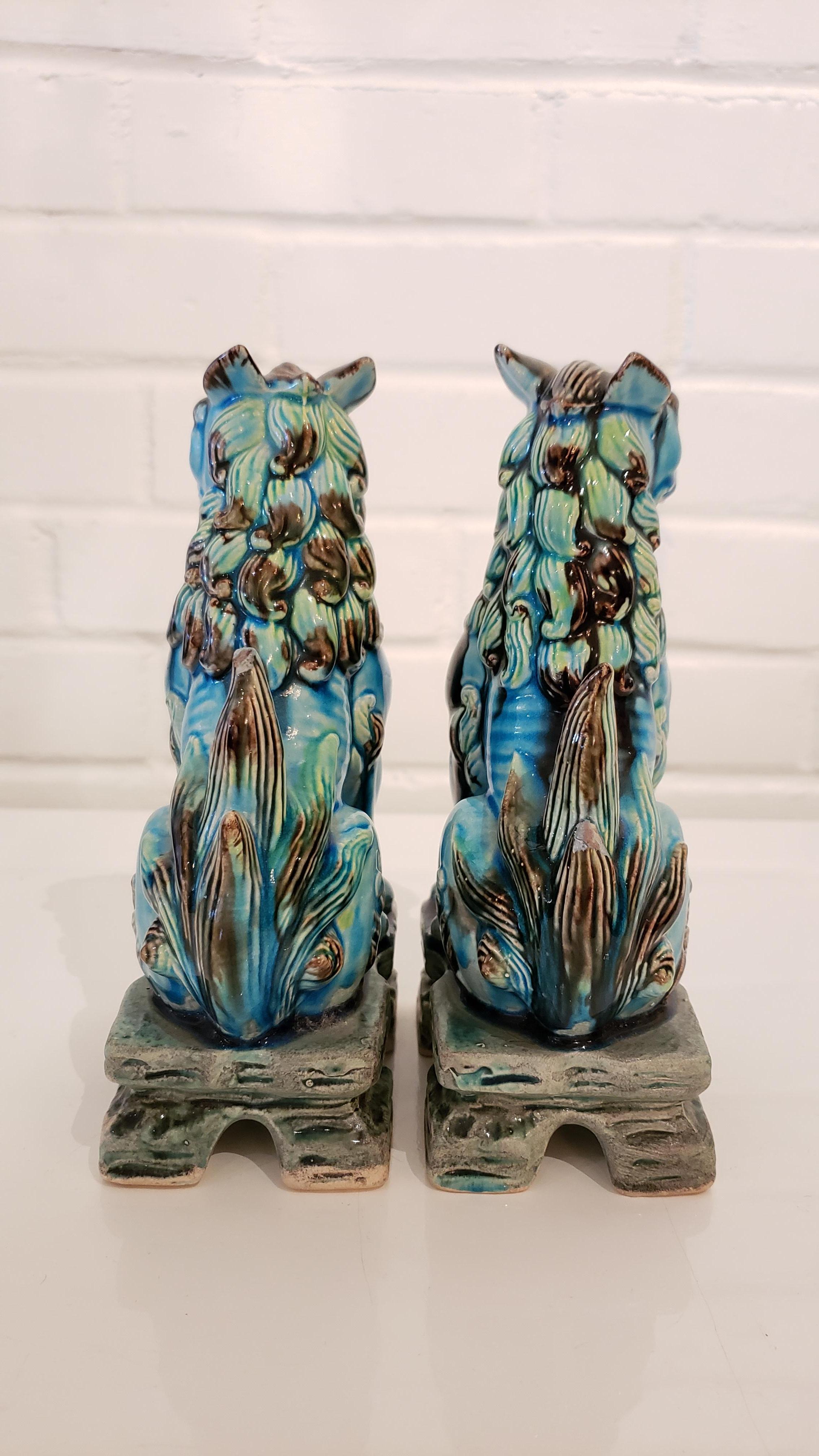 Vintage Turquoise Japanese Foo Dogs In Good Condition In Phoenix, AZ