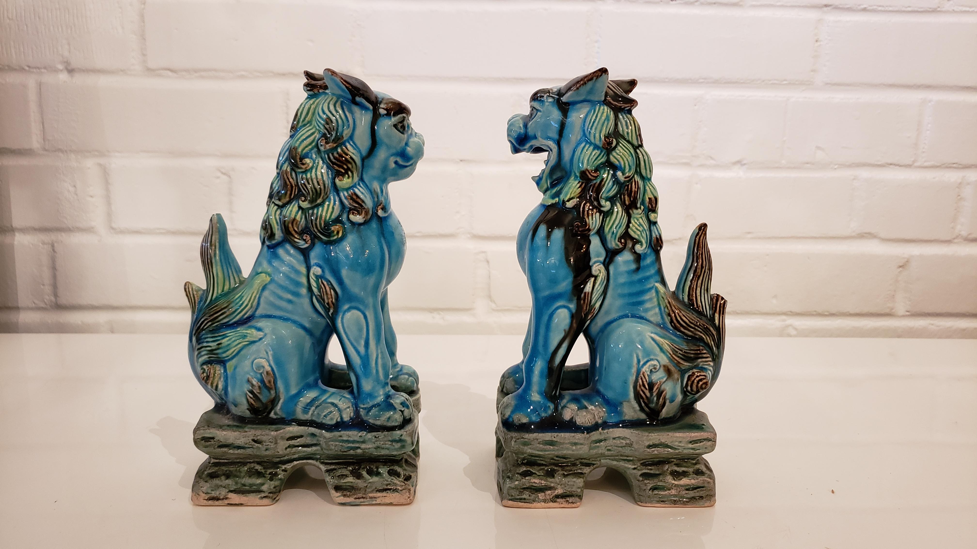 Ceramic Vintage Turquoise Japanese Foo Dogs