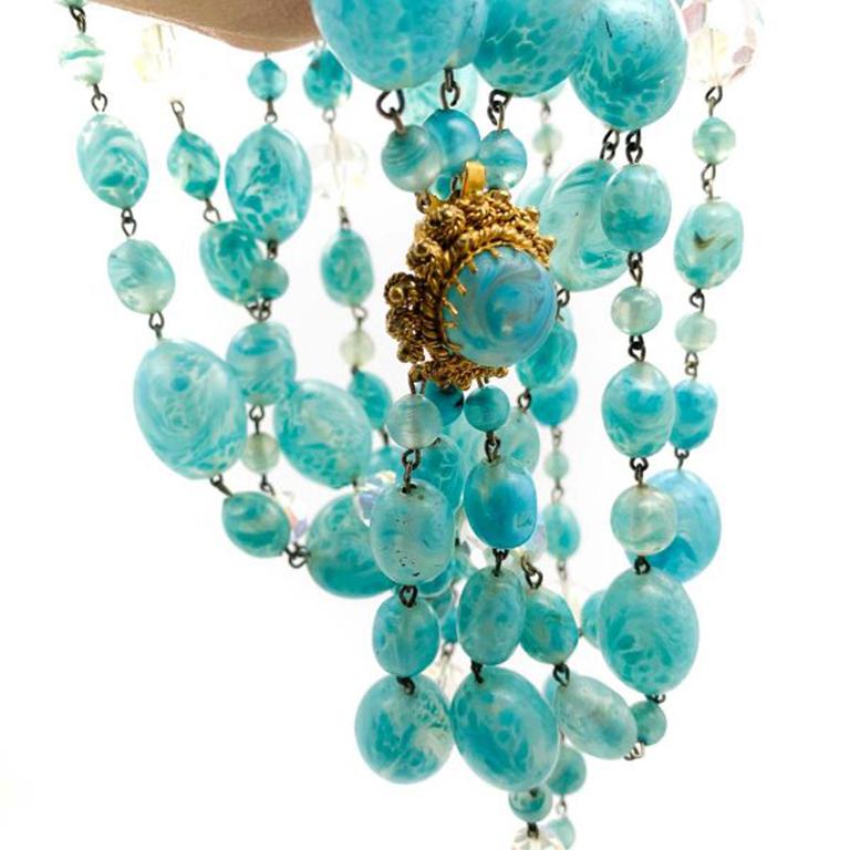 Vintage Turquoise Murano Art Glass Statement Beaded Necklace 1950s 1