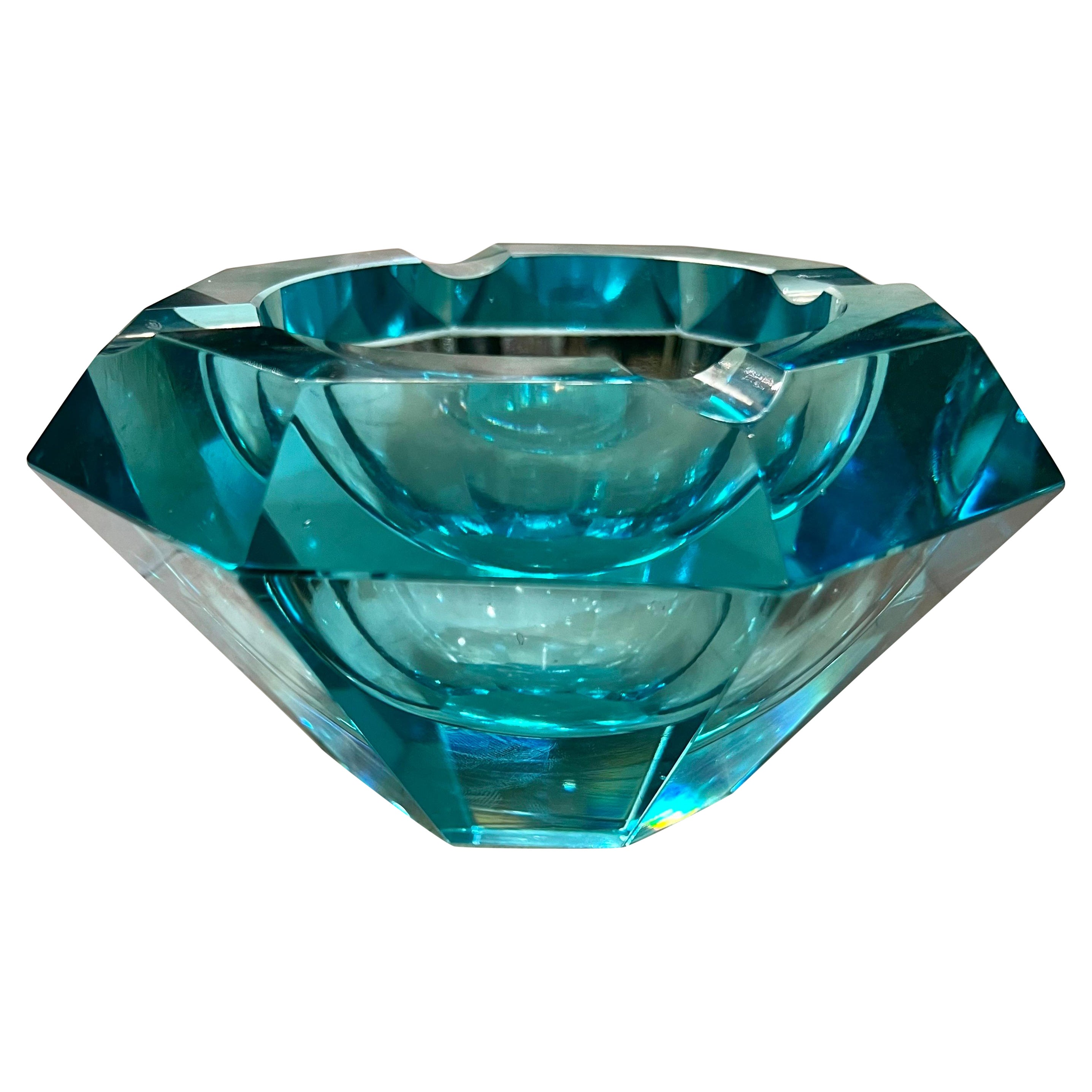 Vintage Turquoise Murano Glass Ashtray attributed to Flavio Poli, 1950s