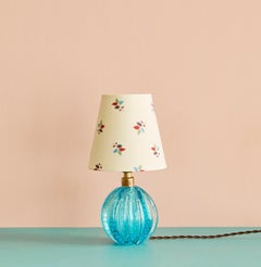 Vintage turquoise Murano Table Lamp with Customized Floral Shade, Italy, 1950s