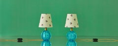 Vintage Turquoise Murano Table Lamps with Customized Shade, Italy, 1950s