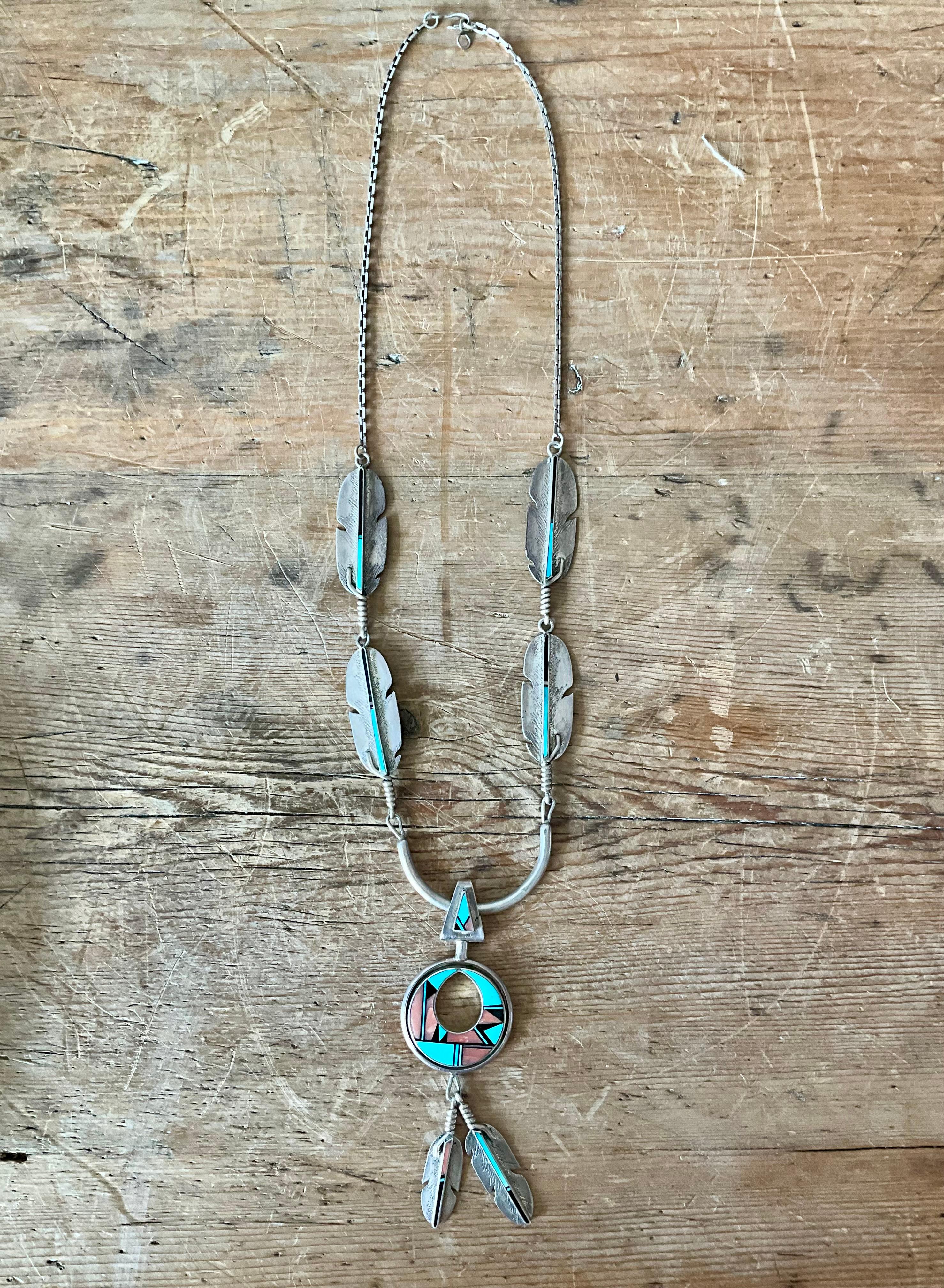 Amérindien Collier pendentif en argent 925 avec Turquoise Vintage Native American en vente