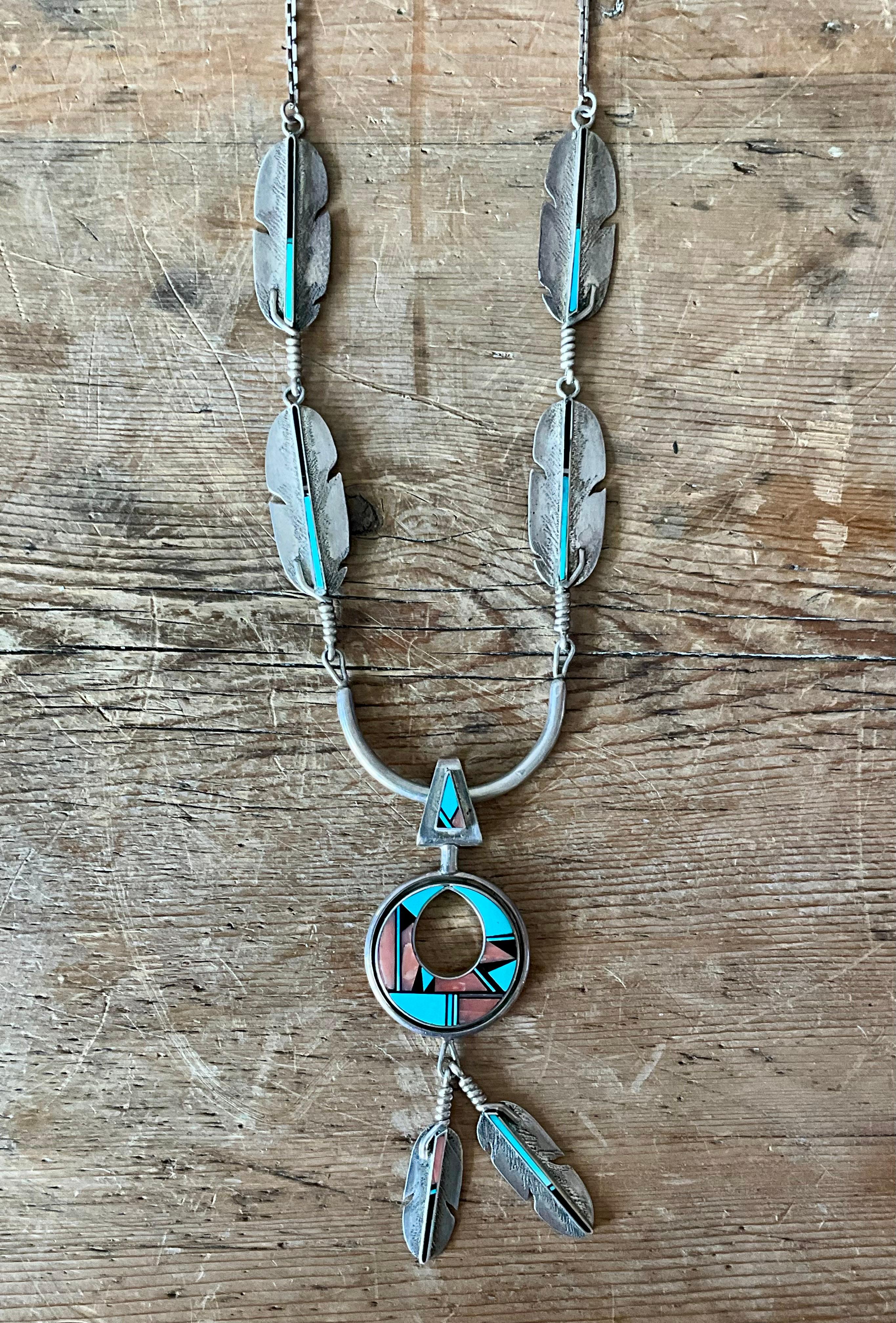 Collier pendentif en argent 925 avec Turquoise Vintage Native American Bon état - En vente à West Palm Beach, FL