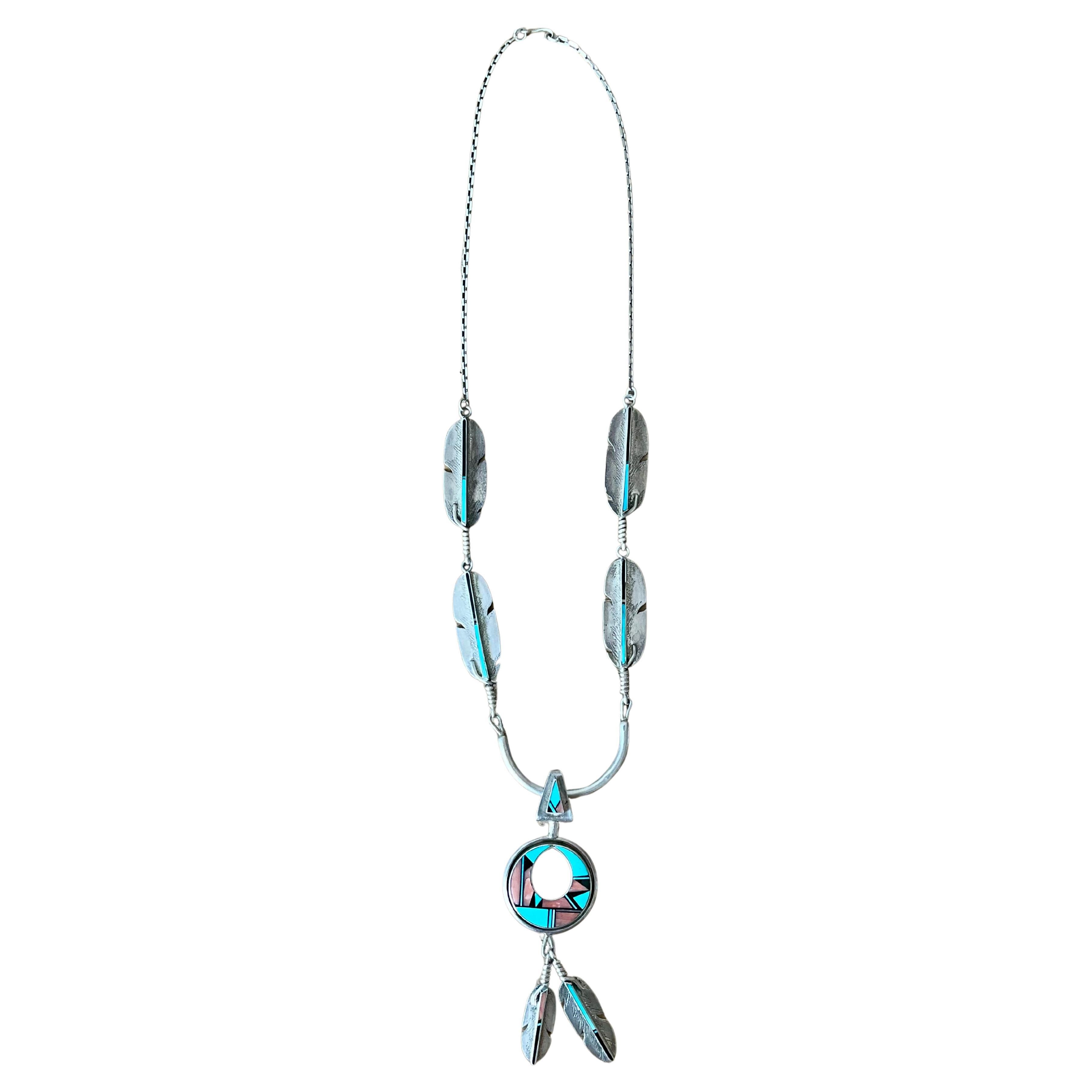 Collier pendentif en argent 925 avec Turquoise Vintage Native American en vente