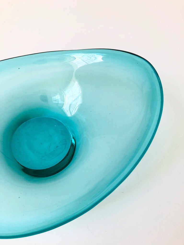 Vintage Turquoise Oval Art Glass Bowl at 1stDibs