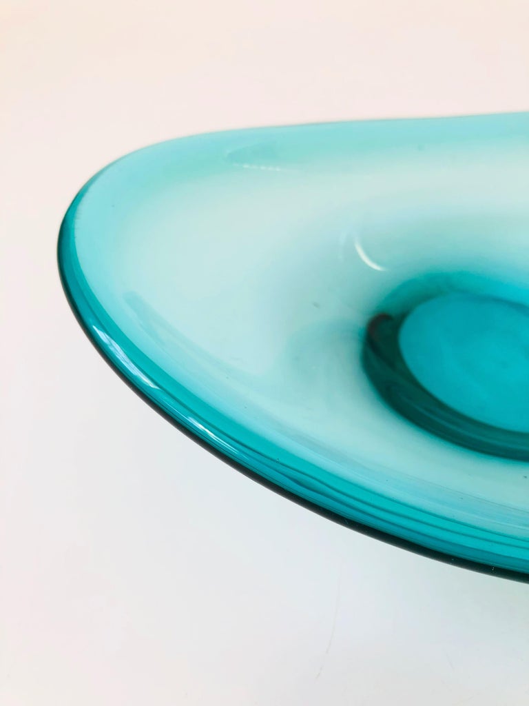 Vintage Turquoise Oval Art Glass Bowl at 1stDibs