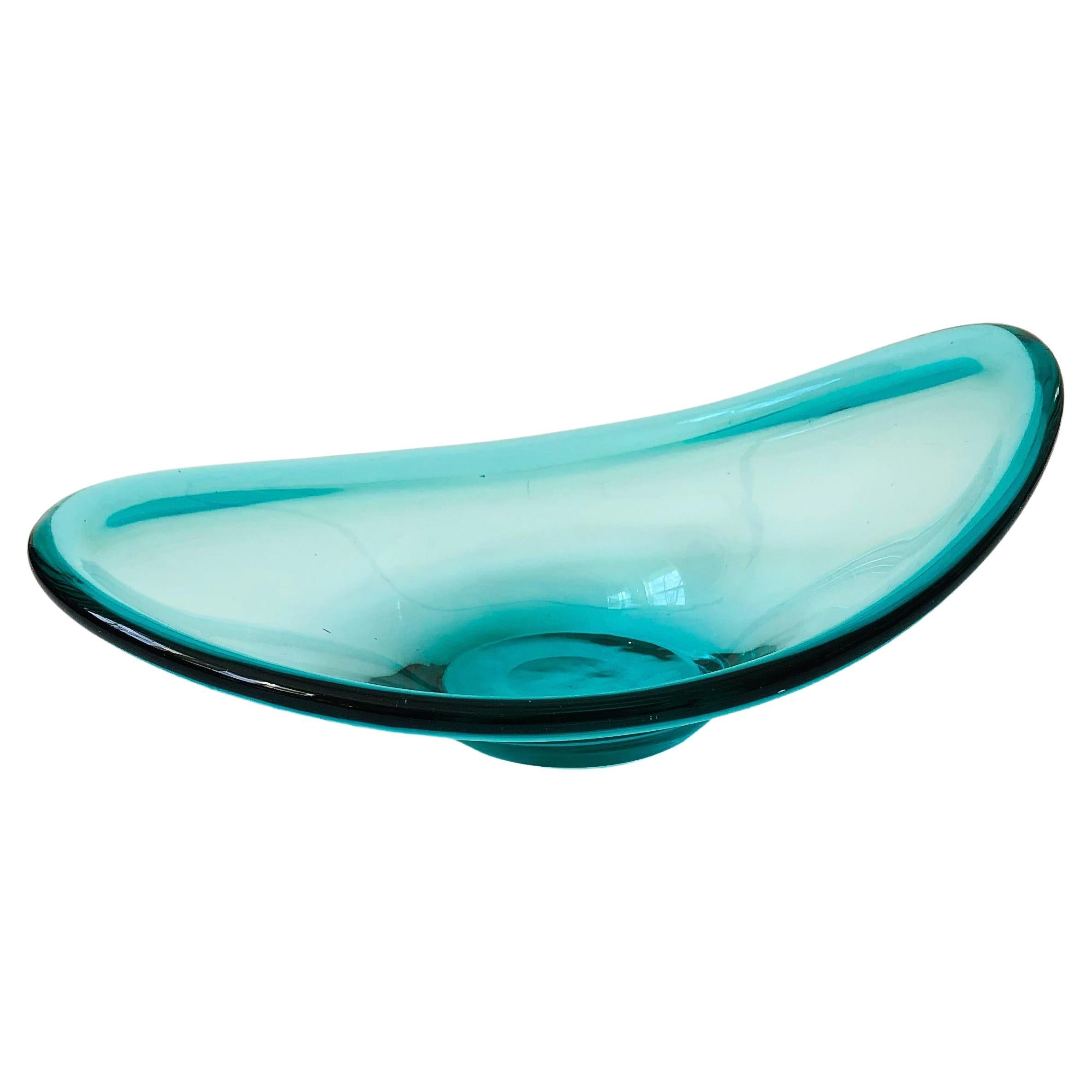 Vintage Turquoise Oval Art Glass Bowl at 1stDibs