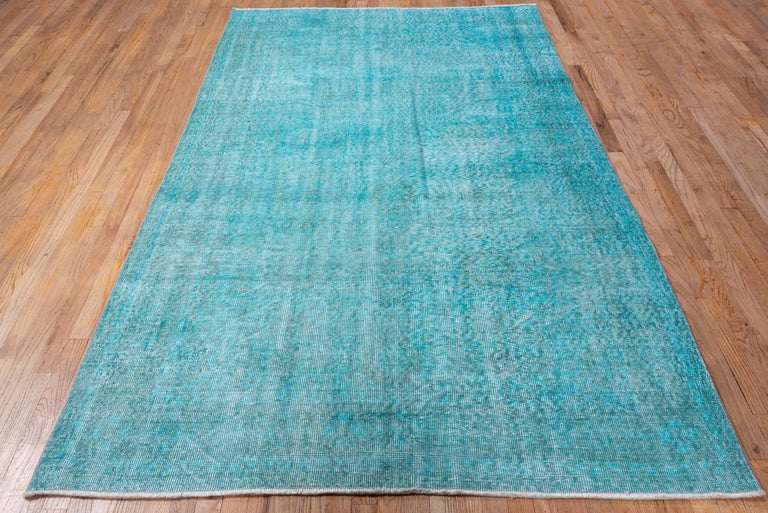 Vintage Turquoise Overdyed Wool Rug, Shabby Chic For Sale at 1stDibs