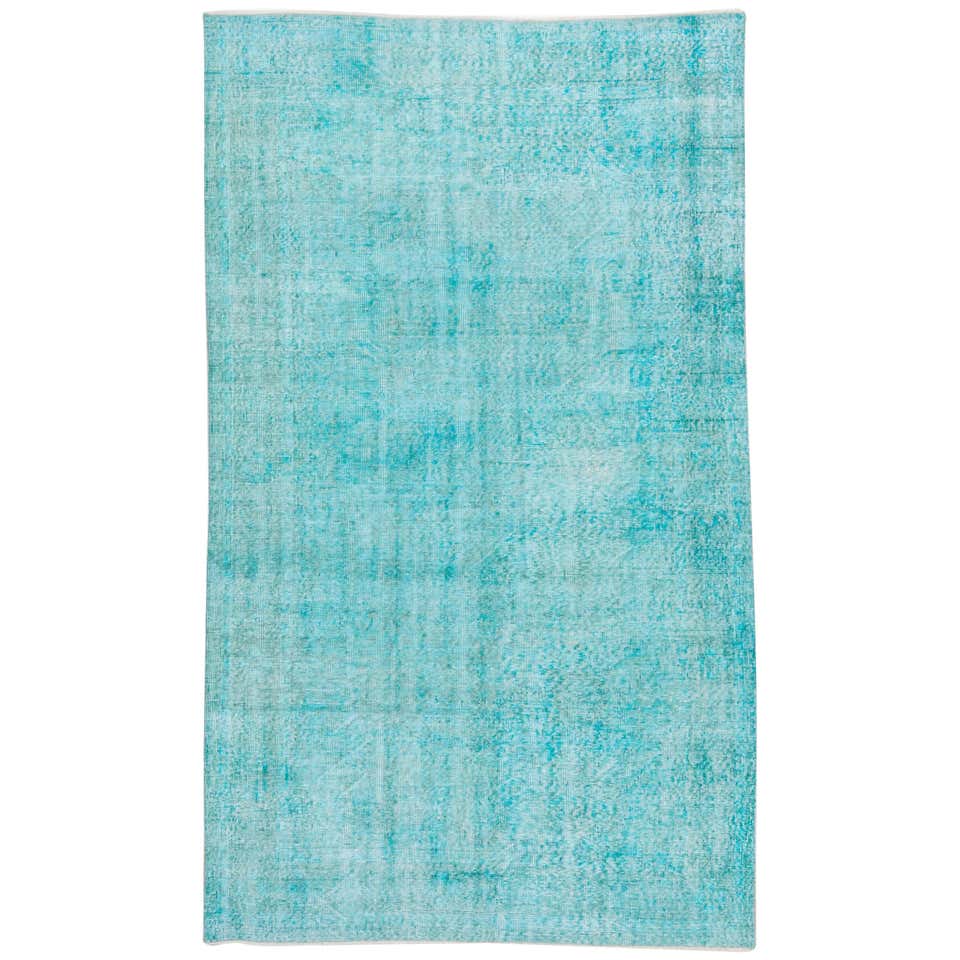Vintage Turquoise Overdyed Wool Rug, Shabby Chic For Sale at 1stDibs