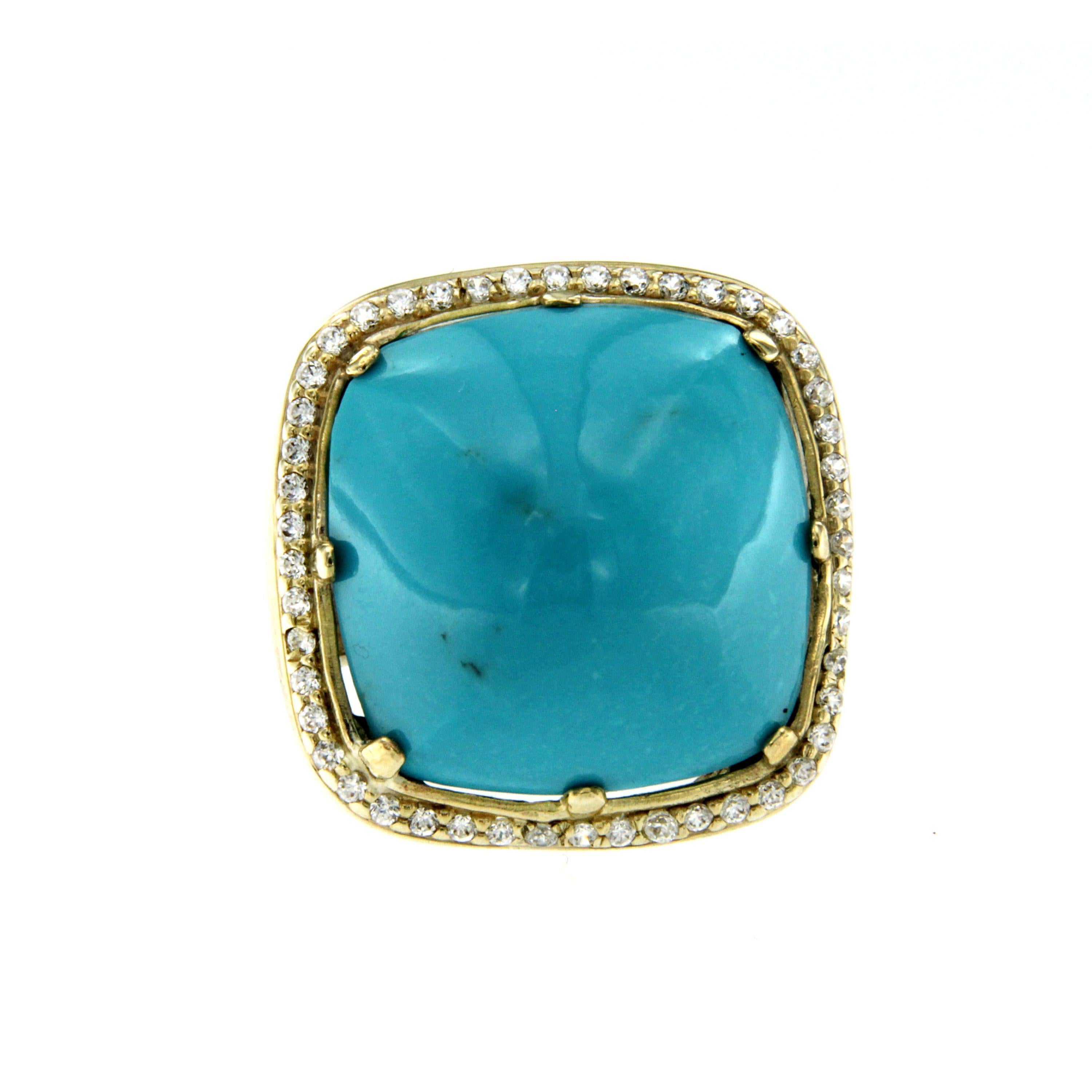 Vintage Turquoise Paste Diamond Cocktail Gold Ring In Excellent Condition In Napoli, Italy