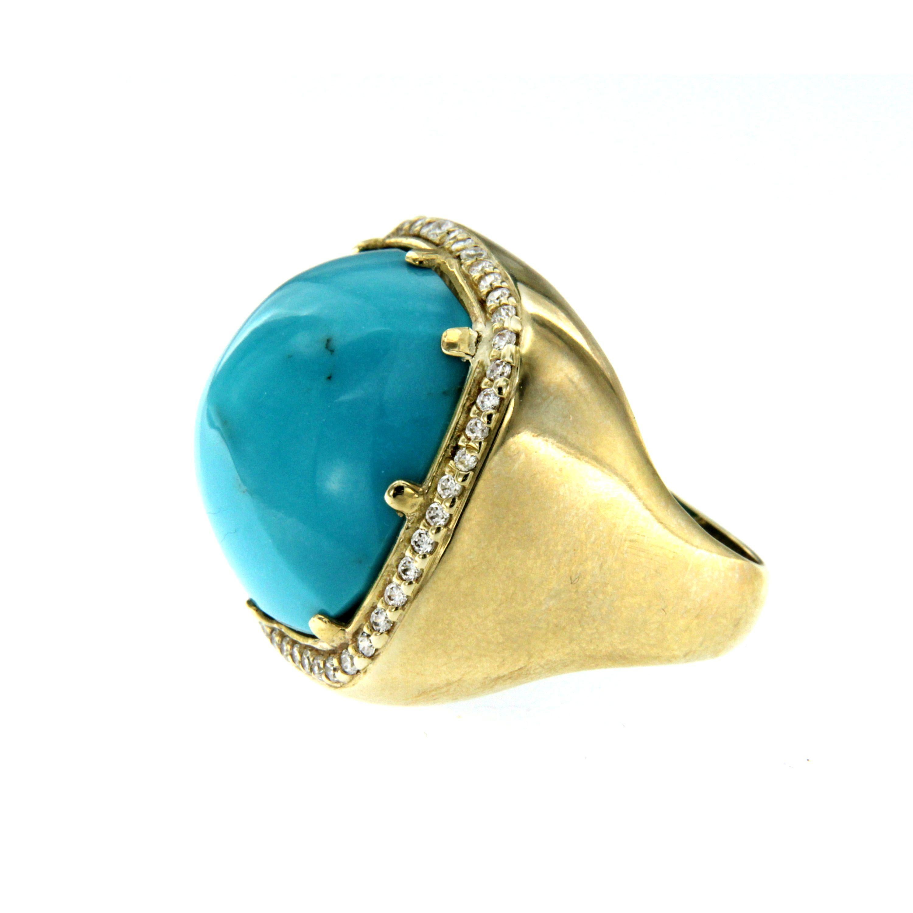 Women's Vintage Turquoise Paste Diamond Cocktail Gold Ring