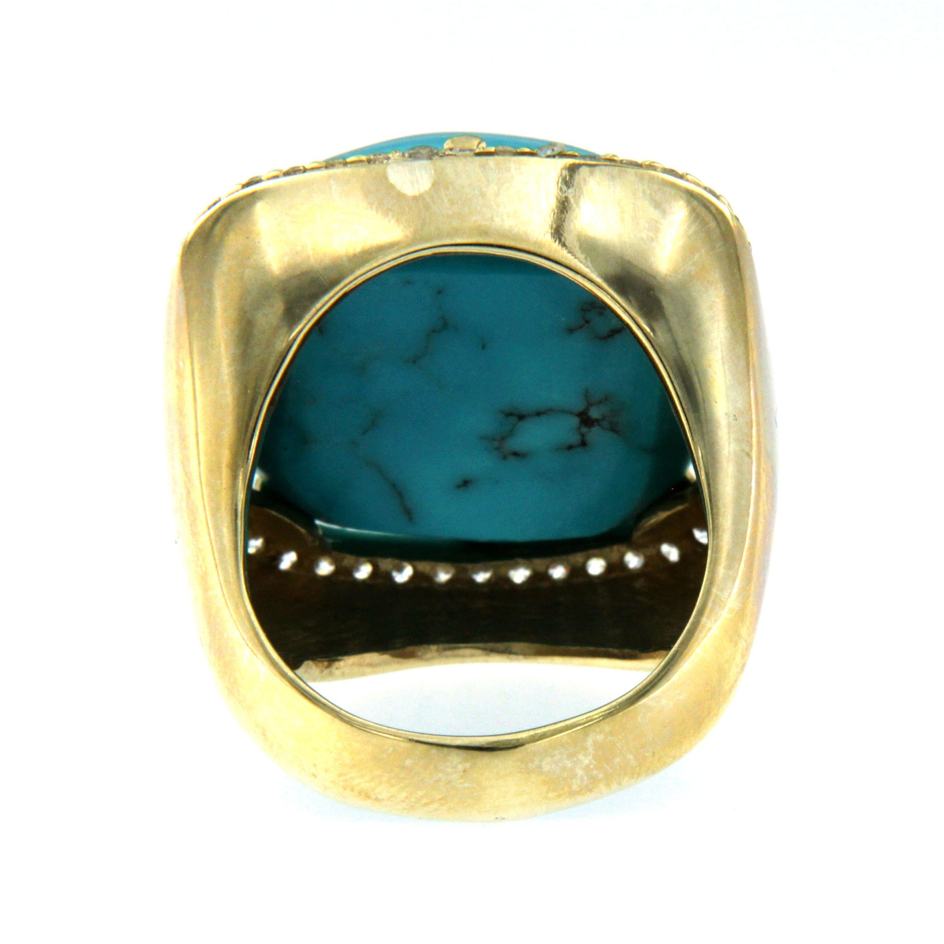 Vintage Turquoise Paste Diamond Cocktail Gold Ring 1