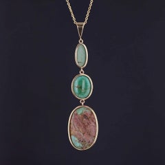 Vintage Turquoise Pendant of 10k Gold on 14k Gold Chain