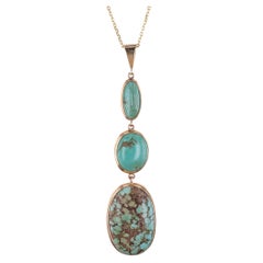Vintage Turquoise Pendant of 10k Gold on 14k Gold Chain