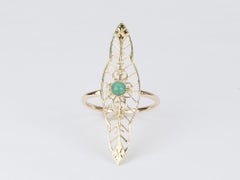 Vintage Turquoise Pin Converted to Navette Ring 14K Gold V1096