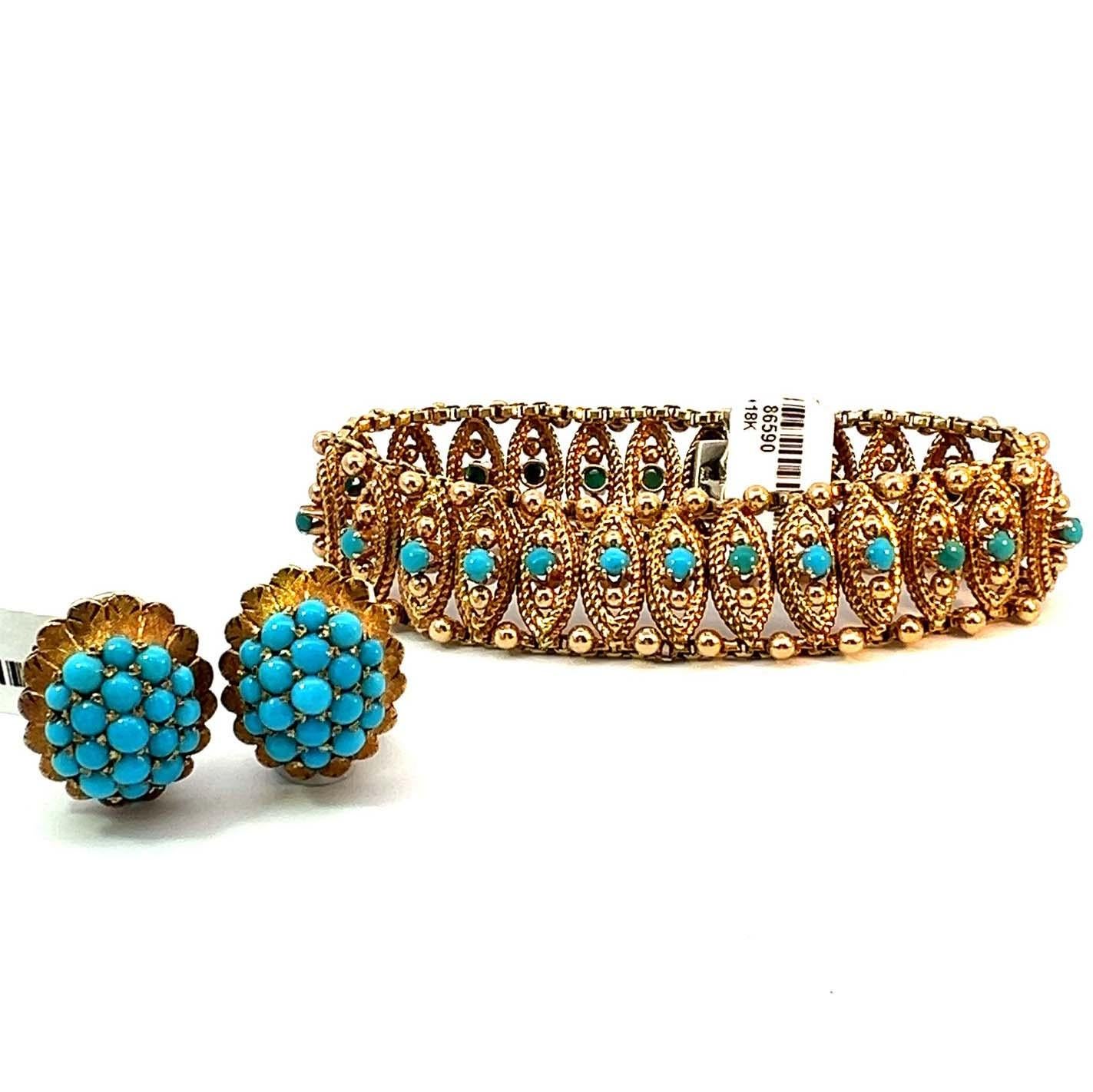 Vintage Türkis Retro Link Armband und Ohrring Set Damen
