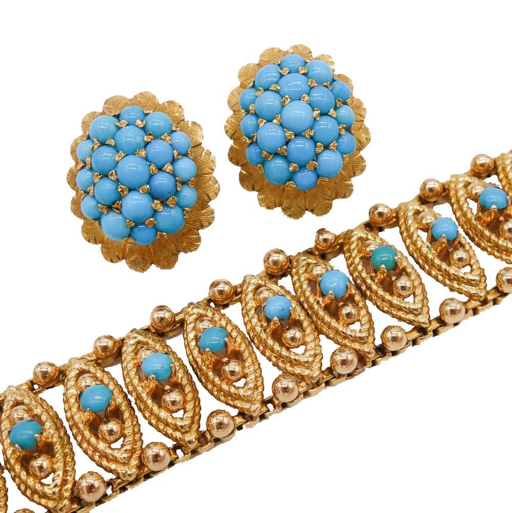 Vintage Türkis Retro Link Armband und Ohrring Set 2