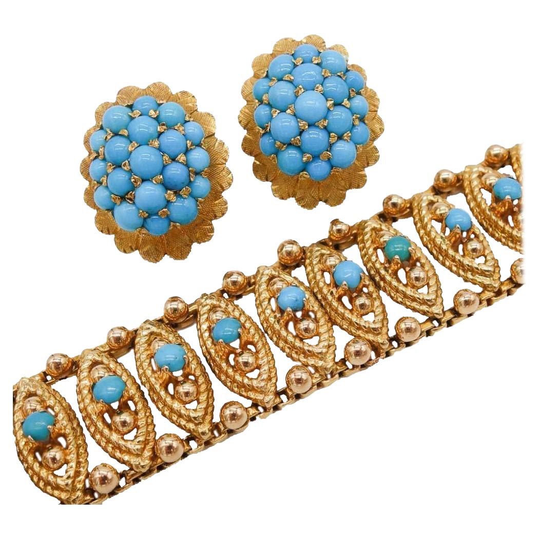 Vintage Turquoise Retro Link Bracelet and Earring Set