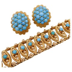 Vintage Turquoise Retro Link Bracelet and Earring Set
