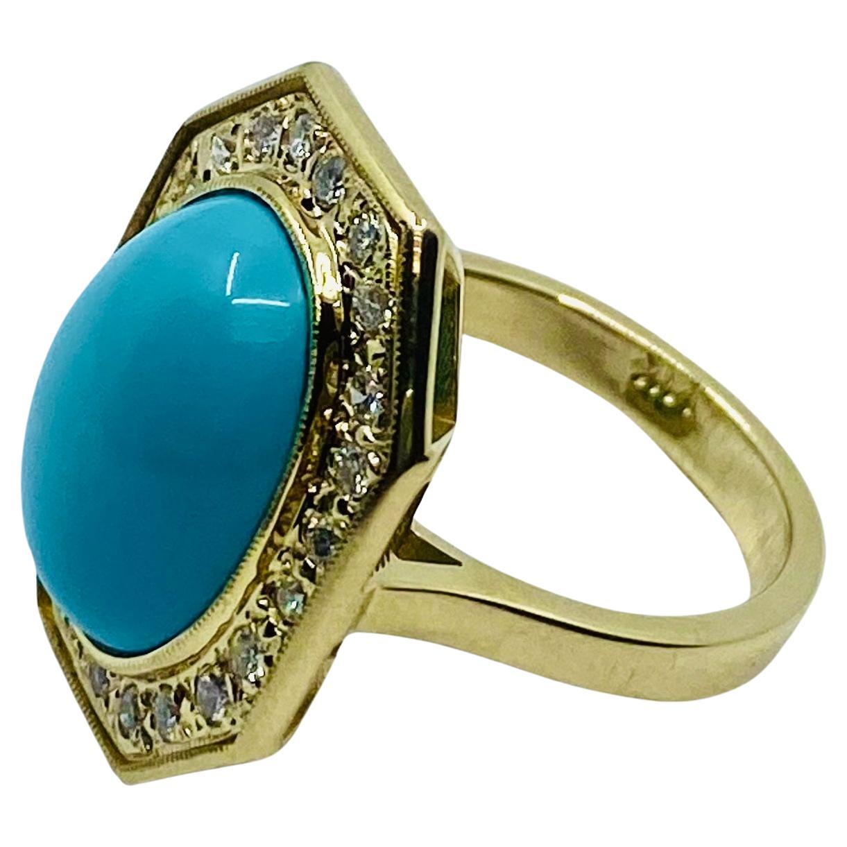 Vintage Turquoise Ring 14k Gold Octagon Shape In Good Condition For Sale In Beverly Hills, CA
