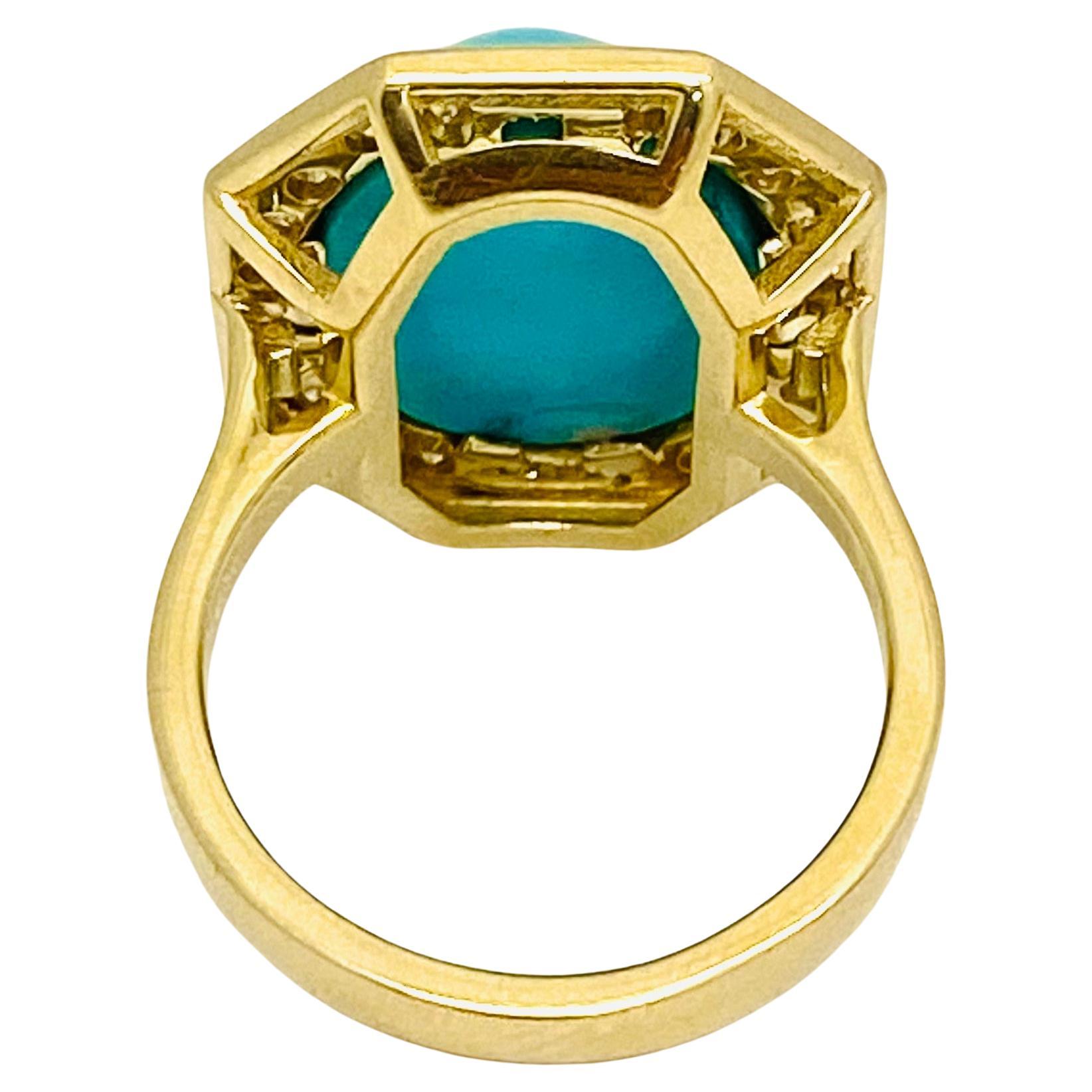 Vintage Turquoise Ring 14k Gold Octagon Shape For Sale 1
