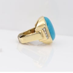 Vintage Turquoise Ring 14k Yellow Gold Circa 1960's Unisex style