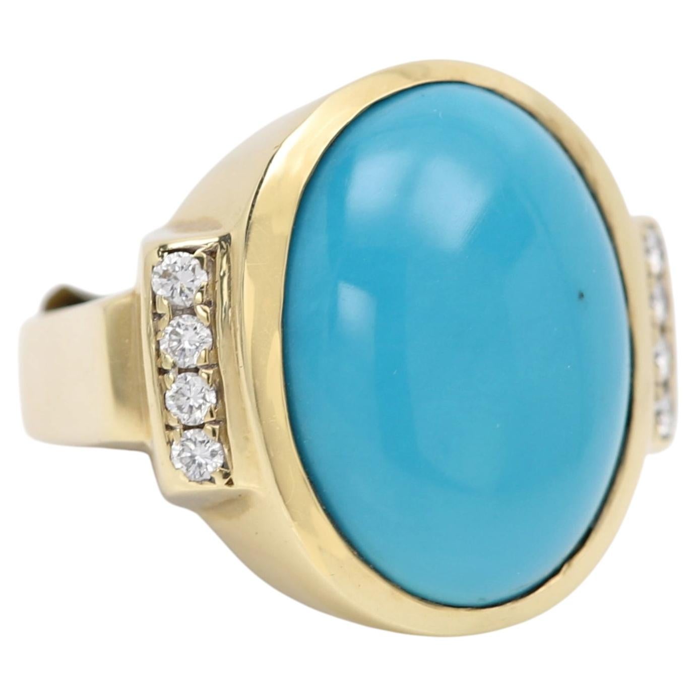 Vintage Turquoise Ring 14k Yellow Gold Circa 1960's Unisex style