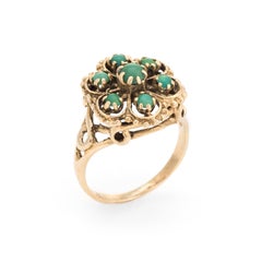 Vintage Turquoise Ring Flower 14 Karat Yellow Gold Estate Fine Jewelry Pre Owned