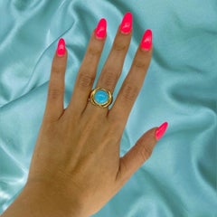 Vintage Turquoise Round Stone Earring, Ring and Pendant Set 18k Gold