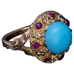 Vintage Turquoise Ruby Gold Ring