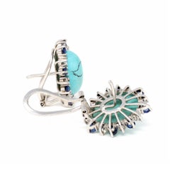 Clip-on vintage in turchese, zaffiro e diamanti in 18 carati