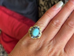 Vintage Turquoise Sapphire and Diamond Ring in 18k Yellow Gold