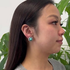 Vintage Turquoise Sapphire Diamond 18k White Gold Cluster Earrings