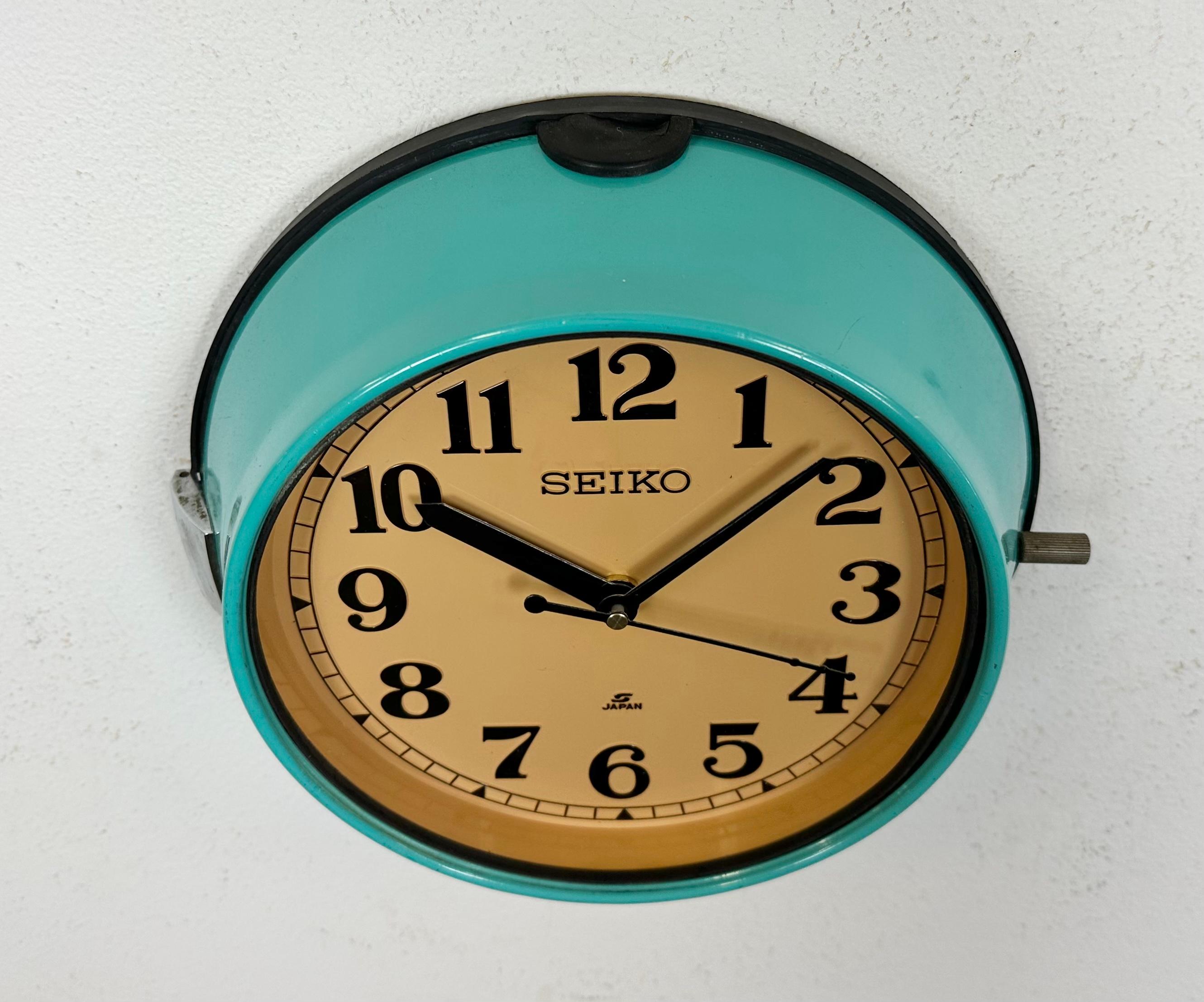 Vintage Turquoise Seiko Maritime Wall Clock, 1970s In Good Condition In Kojetice, CZ