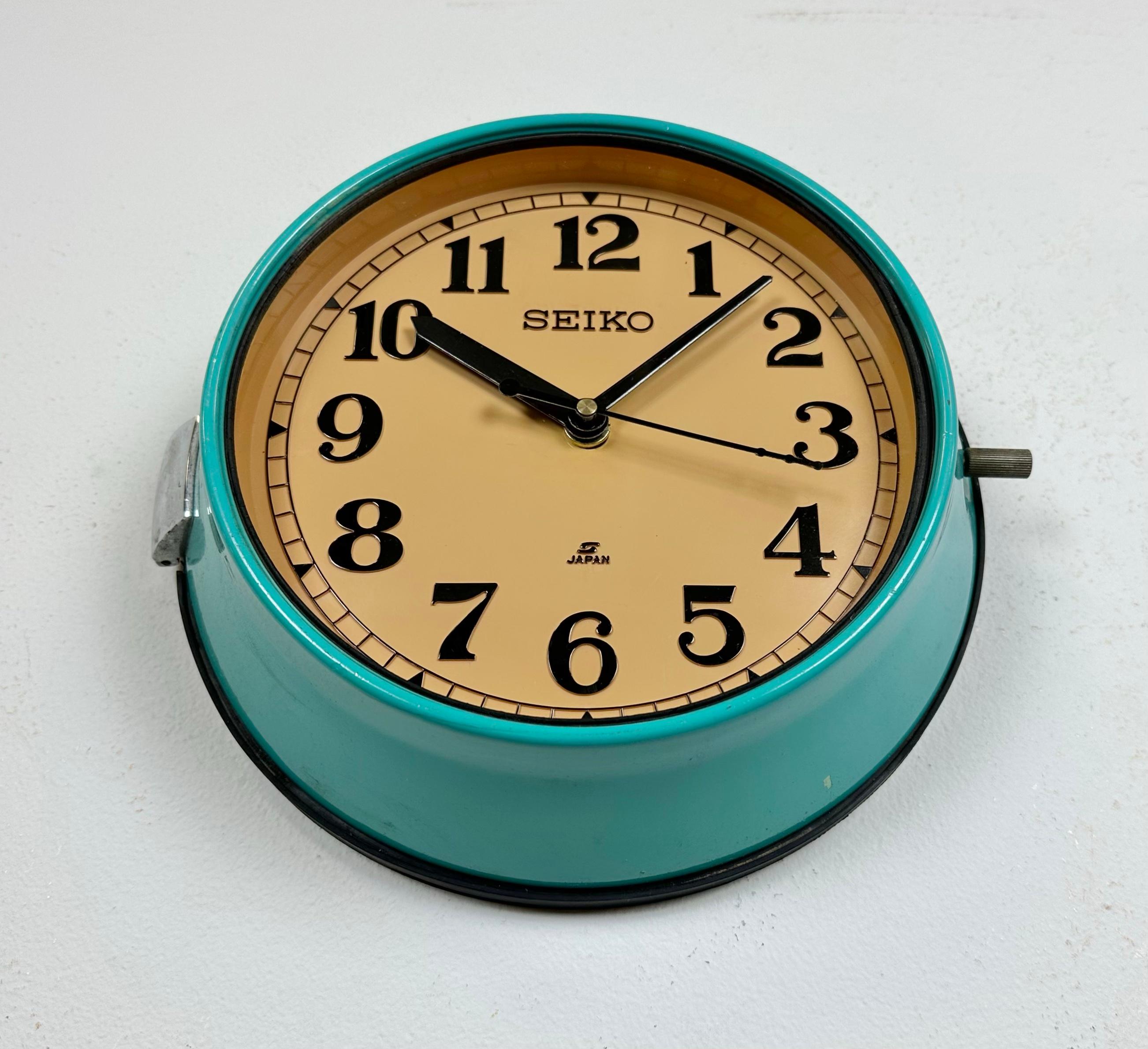 Glass Vintage Turquoise Seiko Maritime Wall Clock, 1970s
