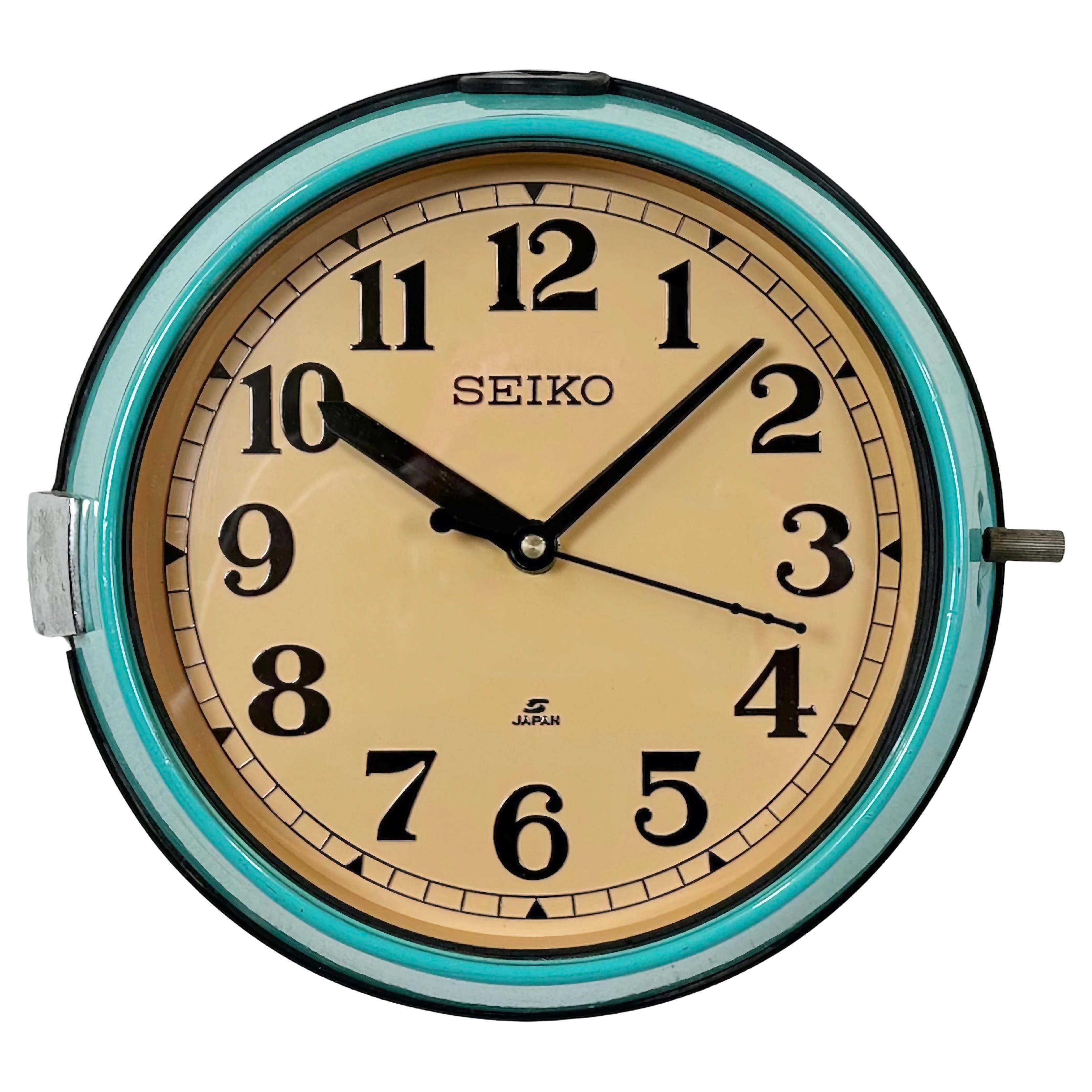 Vintage Turquoise Seiko Maritime Wall Clock, 1970s