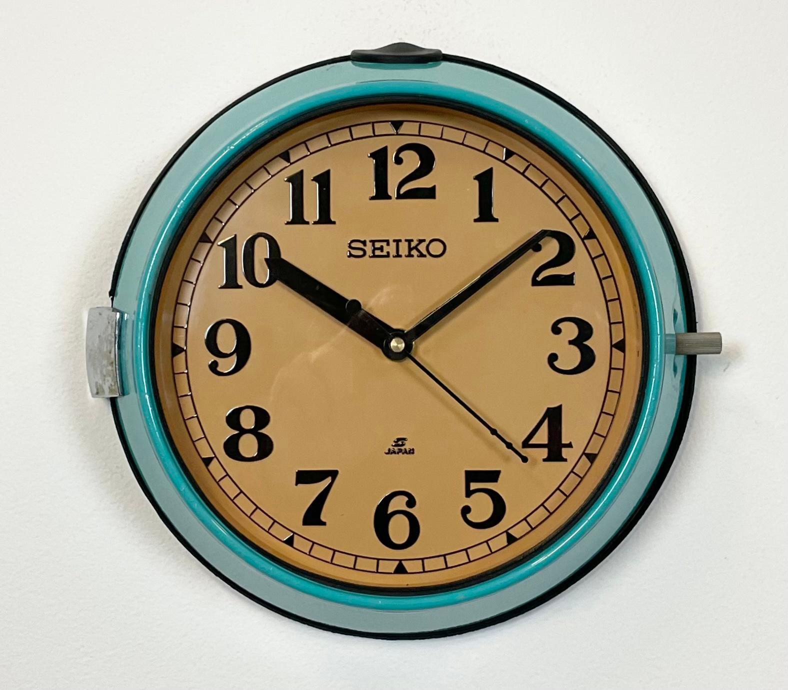 Vintage Turquoise Seiko Navy Wall Clock, 1970s 2